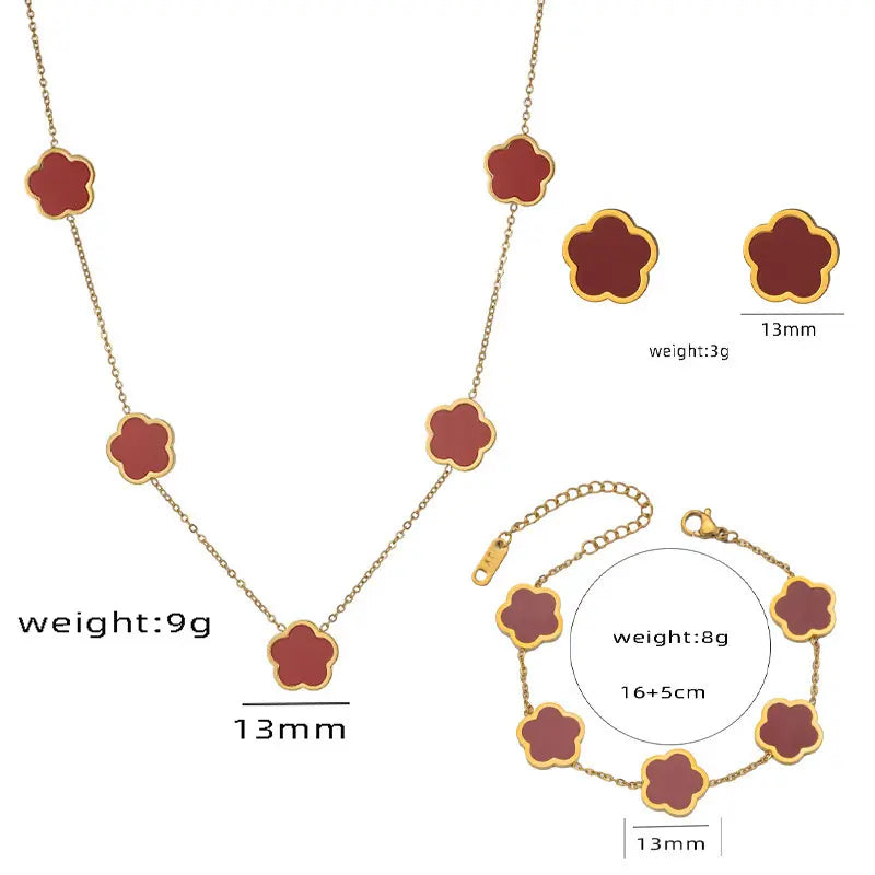 Elegant 4-Piece Copper Jewelry Set – Floral Necklace, Earrings & Bracelet